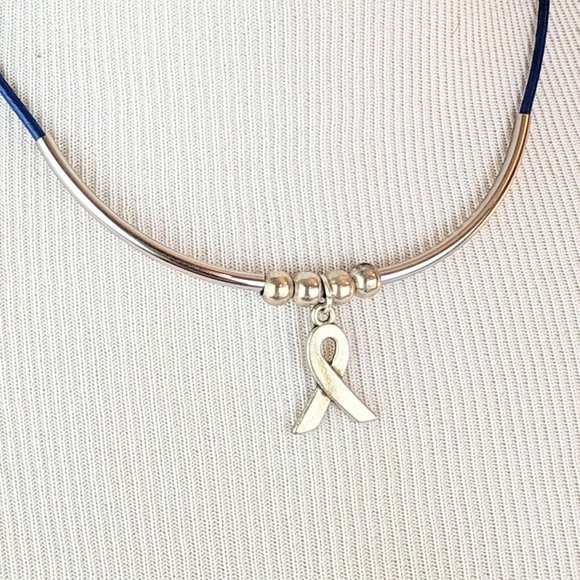 Alopecia Awareness Necklace Autoimmune Blue Ribbon Necklace Silver Charm Blue - Picture 4 of 9